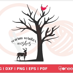 Deseos de invierno caliente SVG / diseño de la señal de invierno / diseño de invierno con el pájaro del árbol y el ciervo / uso comercial / descarga instantánea / vector imprimible
