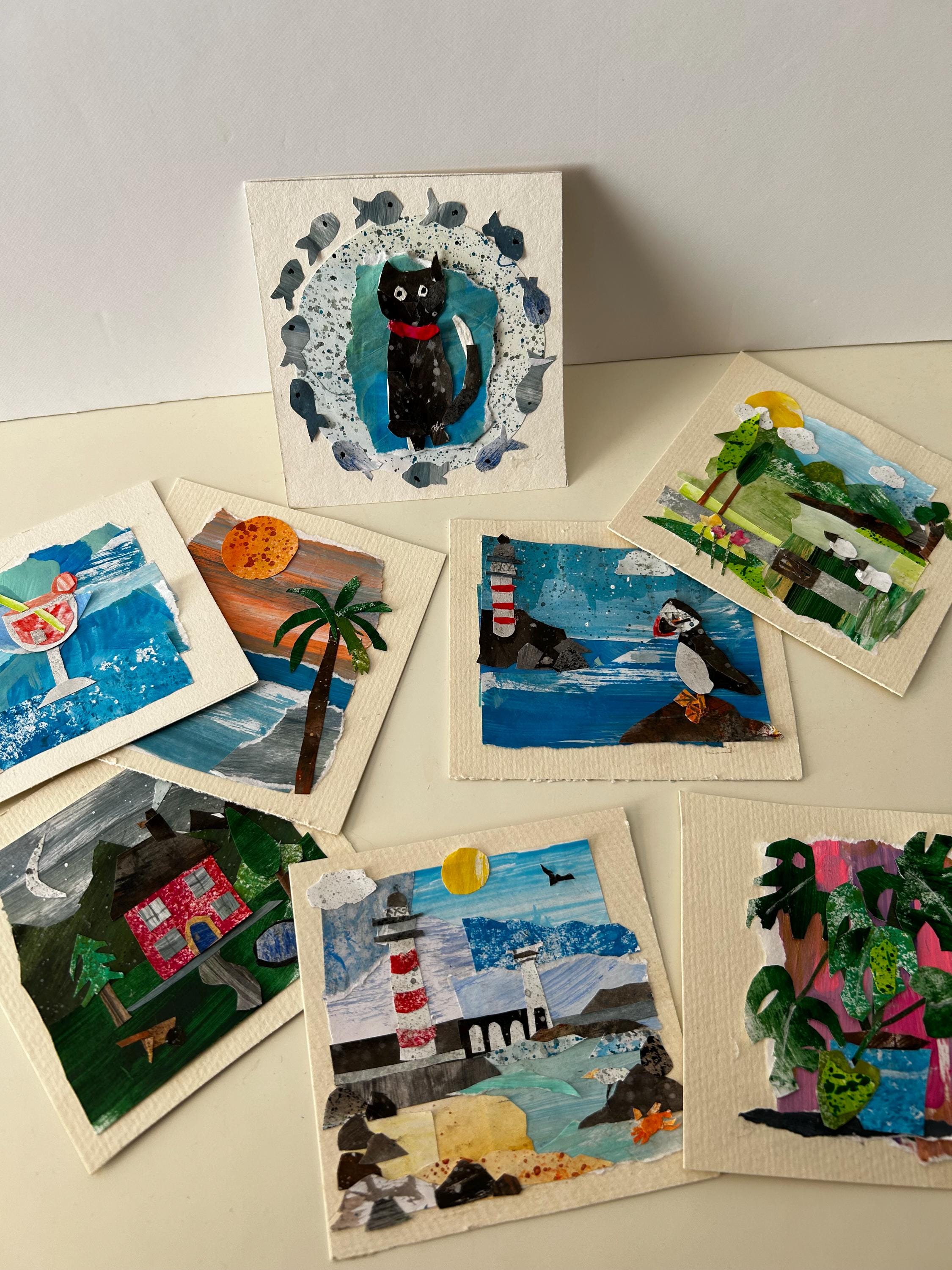Mini Original Drawing Mini Original Art Collage. Coastal Scene With Puffin. Cute Gift Small ...