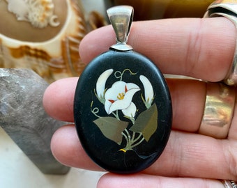 Antique Pietra Dura pendant. Antique inlay pendant. Antique flower pendant. Antique mosaic pendant. Victorian floral pendant. SOLD AS SEEN