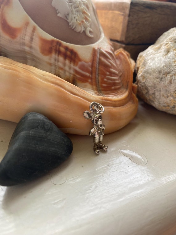 Retro Mickey Mouse charm. Solid silver vintage Mi… - image 1