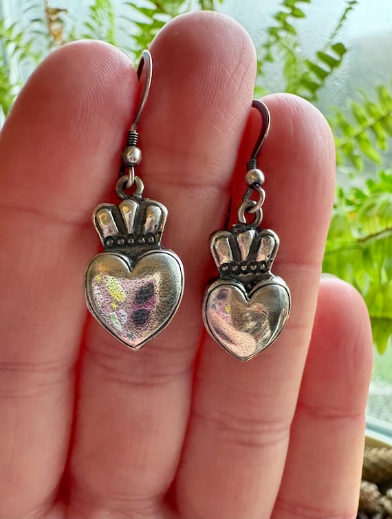 Solid weight Claddagh style earrings. Silver hear… - image 4