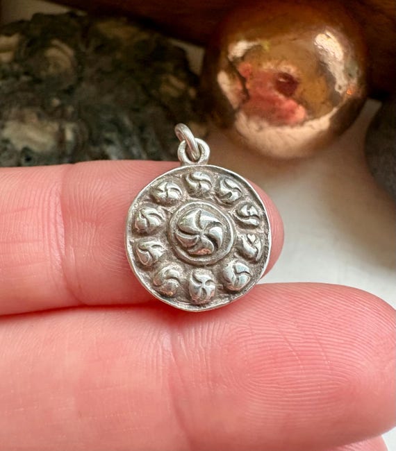 Tiny Celtic design coin style charm. Hallmarked B… - image 2