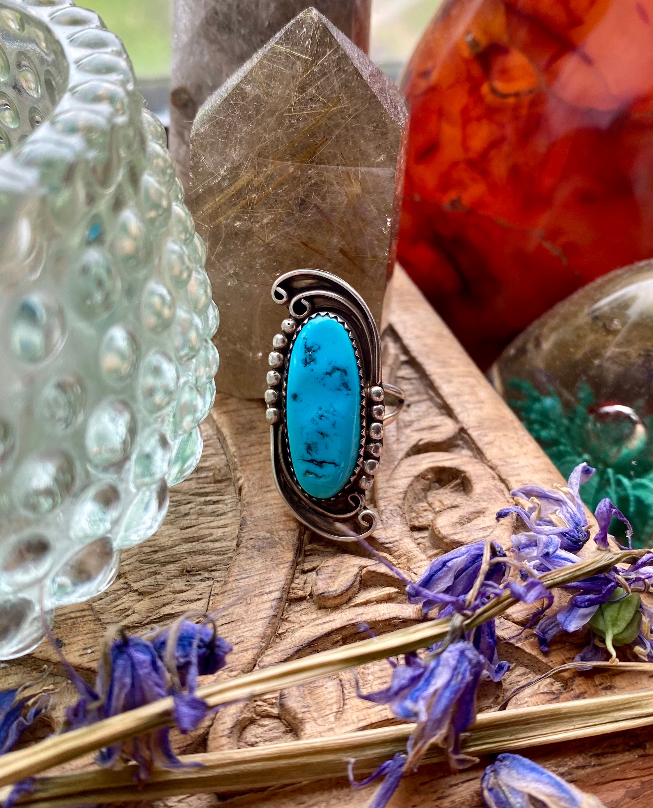 Classic Navajo ring with genuine turquoise and handmade