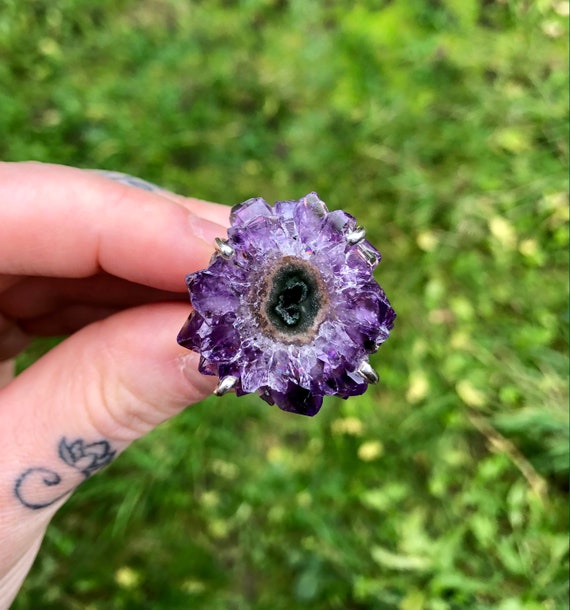 Amethyst stalactite ring. Amethyst crystal ring. P
