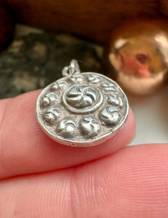 Tiny Celtic design coin style charm. Hallmarked B… - image 3