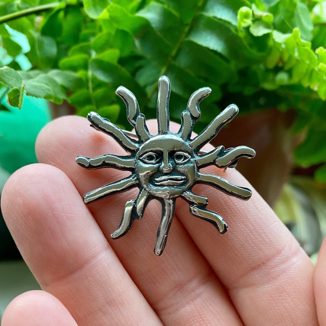 Sun Face Pin Vintage Sun Face Pendant/brooch. Sterling Silver Signed Dellapinc ...