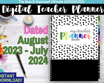 2023-2024 Digital Teacher Planner for Goodnotes, Notability, Xodo - Black & White Patterns