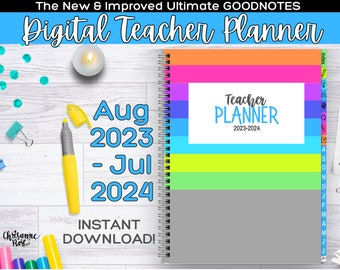 2023-2024 Digital Teacher Planner for Goodnotes, Notability, Xodo - Rainbow Colorful