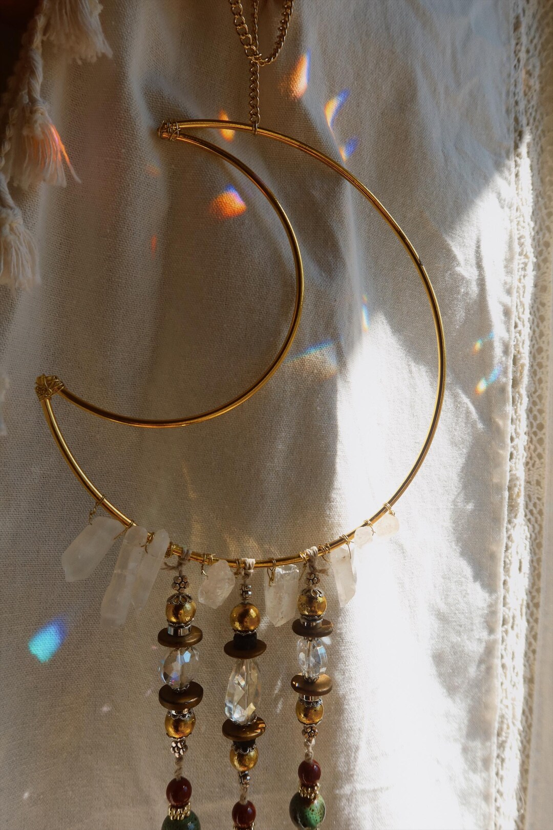 Crystal Moon Suncatcher, Celestial Chandelier, Rainbow Light - Etsy