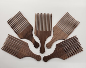 Wood hair pick - solid walnut wood comb - afro pick - beard comb - hair styling - wooden comb
