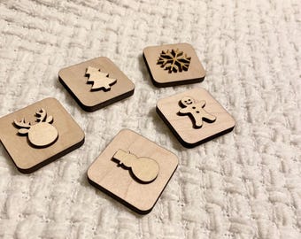 Seasonal Wood Playdough Stamps Set of 5, Sensory Bin Stamps, Kids Crafts, Pretend Play, Kids Birthday Gift, Christmas Gift, Playdough Kits