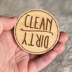 Clean & Dirty Dishwasher Magnet, Round Dishwasher Magnet, Wood Kitchen Magnet, Kitchen Sign, Dishwashing Sign, Kitchen Gift