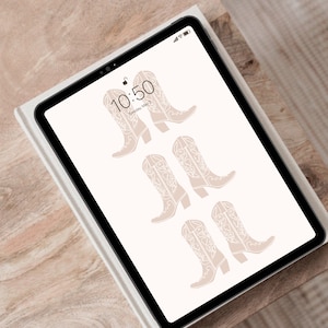 Cowgirl Boots Western iPad Wallpaper | Pink Neutral iPad Screensaver | Neutral Aesthetic Digital iPad Lock Screen | Instant download