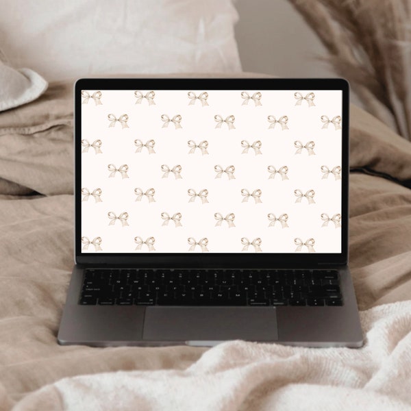 Cream Bows Laptop and Desktop Wallpaper | Neutral Laptop and Desktop Screensaver | Instant Download Digital Wallpaper