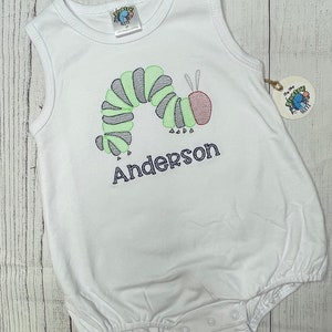 Embroidered Caterpillar shirt,Custom caterpillar romper,Personalized Bug bubble,Very hungry bodysuit,boy outfit,toddler,Bug themed shirt image 6