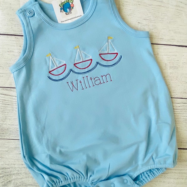 Embroidered sailboat bubble,Sailboat  shirt, toddler boy boat romper, Boat trio bodysuit,toddler bubble, baby sailing outfit