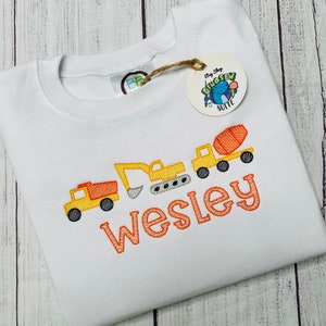 Embroidered construction shirt,Toddler Trucks outfit,Personalized Excavator shirt,toddler construction outfit, construction vehicles romper