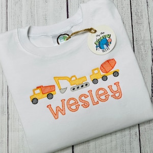 Embroidered construction shirt,Toddler Trucks outfit,Personalized Excavator shirt,toddler construction outfit, construction vehicles romper