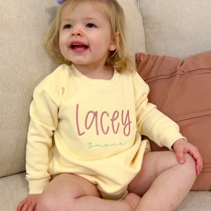 Embroidered sweatshirt bubble romper, Embroidered baby Name bubble,toddler sweatshirt romper,personalized bubble,baby name outfit