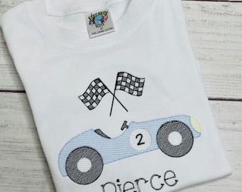Personalized Race Car Shirt for Toddlers | Embroidered Racing Car Outfit | Custom Boy Car Shirt or Romper