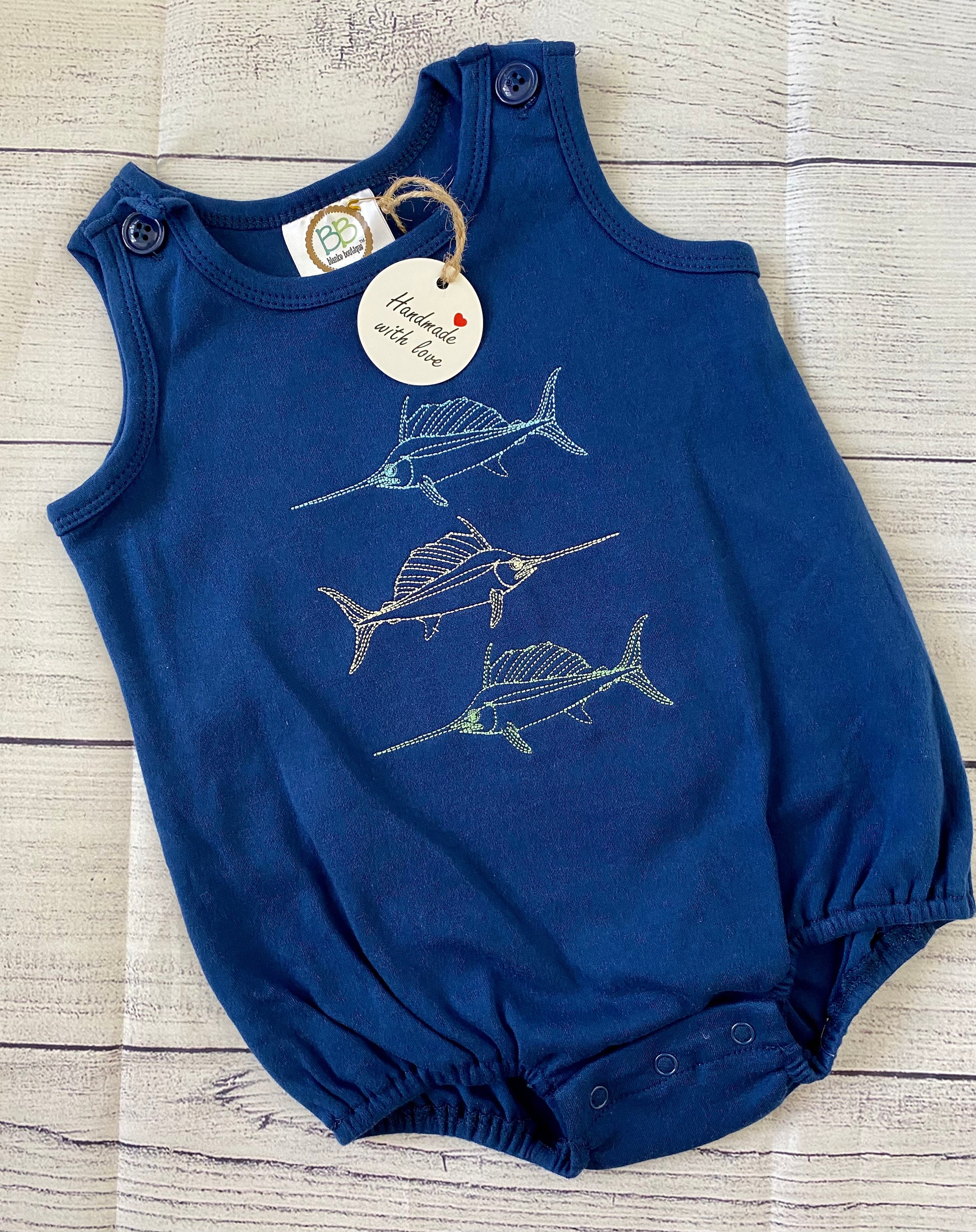 Embroidered Swordfish shirt,Fish Bubble, Boy Summer Romper, Swordfish Trio bodysuit,Toddler Boy outfit,Vintage Fish Outfit