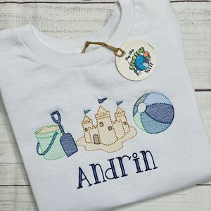 Embroidered beach shirt,Custom ocean themed bubble,Personalized sand castle romper,Beach trip trio bodysuit,Toddler outfit,Boy beach shirt