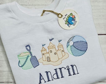 Embroidered beach shirt,Custom ocean themed bubble,Personalized sand castle romper,Beach trip trio bodysuit,Toddler outfit,Boy beach shirt