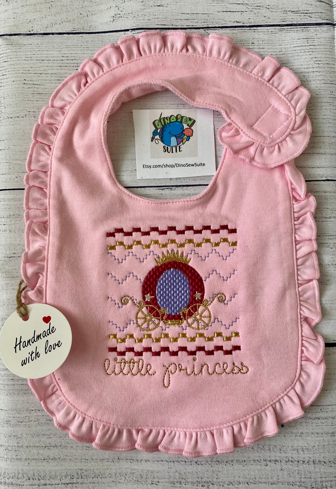 Princess bib faux smocked embroidered princess bib set baby  etsy