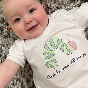 Embroidered Caterpillar shirt,Custom caterpillar romper,Personalized Bug bubble,Very hungry bodysuit,boy outfit,toddler,Bug themed shirt