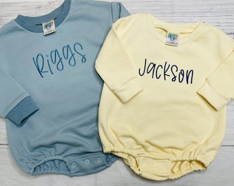 Embroidered sweatshirt bubble romper, Embroidered baby Name bubble,toddler sweatshirt romper,personalized bubble,baby name outfit