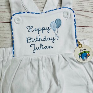 Embroidered Happy Birthday sunsuit,Birthday bubble,baby boy birthday outfit, 1st birthday outfit,custom baby outfit,HBD romper