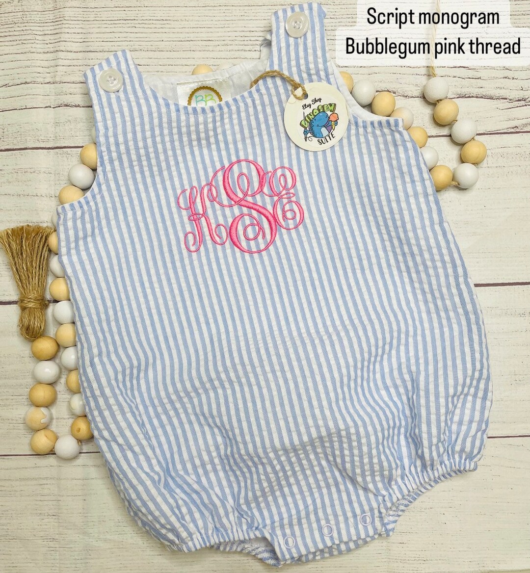 Embroidered Seersucker Bubble,custom Girl Name Outfit,baby Blue ...