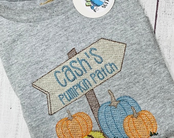 Embroidered pumpkin patch sign shirt,Custom Pumpkin themed bubble,Personalized Fall romper,toddler,baby pumpkin patch outfit,Pumpkin sign