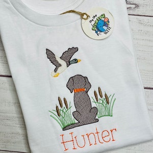 Embroidered duck and dog shirt,Custom Duck hunt romper,Personalized Hunting dog bubble,toddler hunting themed shirt,toddler boy outfit
