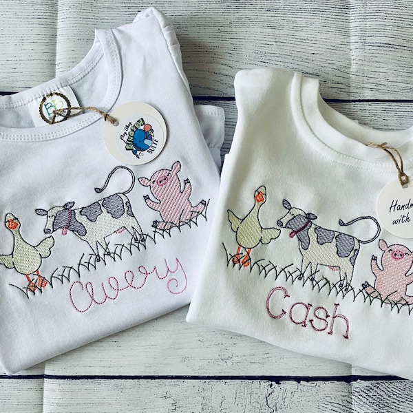Embroidered farm animals shirt,Custom Farm theme bubble, Personalized Animal romper, Farm trio bodysuit,toddler bubble, baby animals outfit