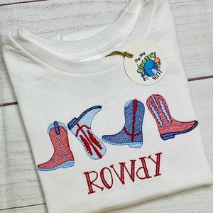 Embroidered cowboy shirt,Custom horse riding themed bubble,Personalized cowboy boot romper,toddler,baby outfit,cowboy trio boots outfit