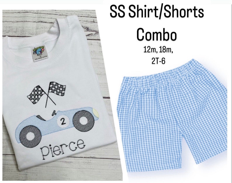 T-shirt personnalisé voiture de course pour tout-petits | Tenue brodée voiture de course | T-shirt ou barboteuse personnalisée pour garçon image 3