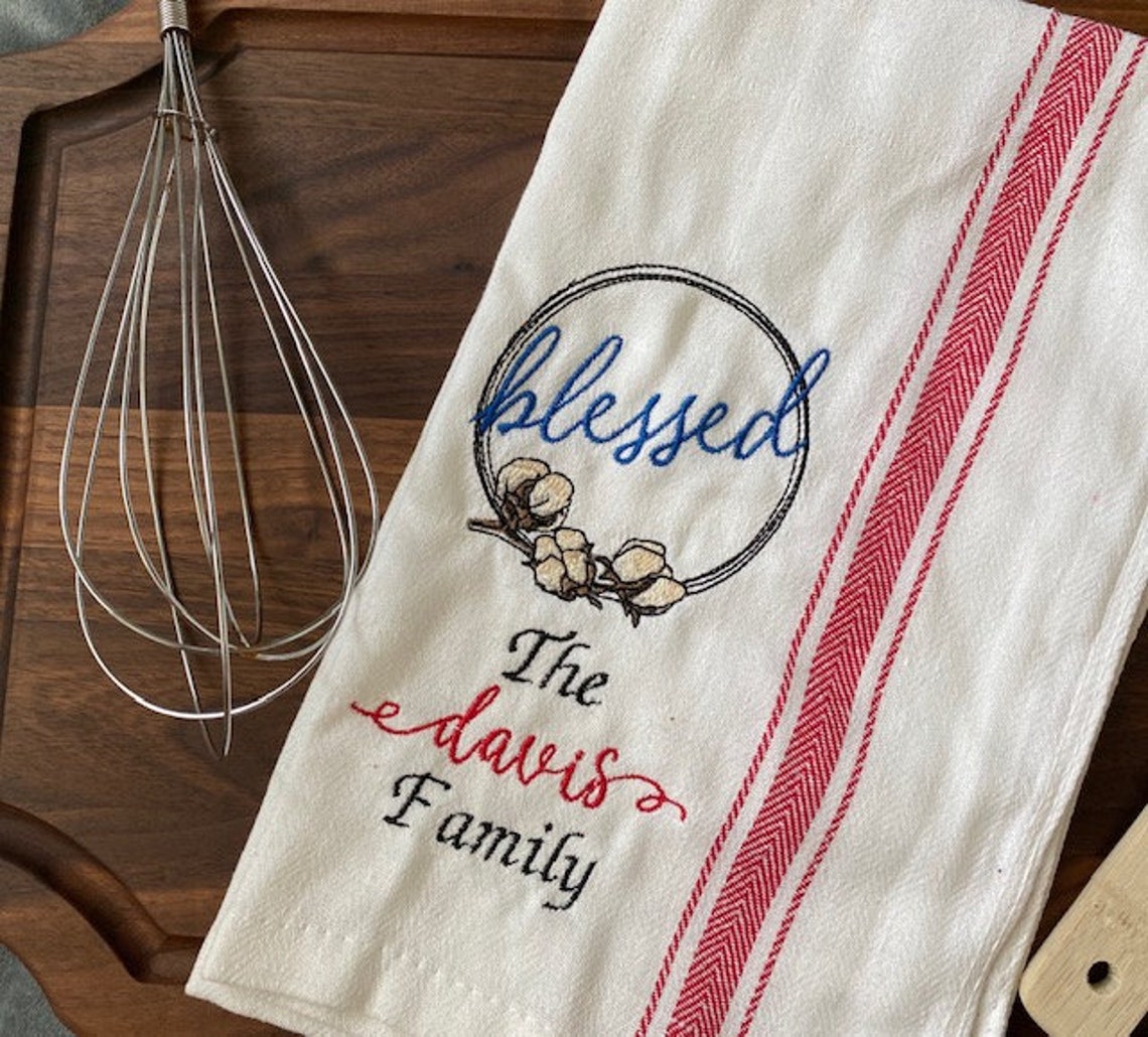 Personalized kitchen towel Embroidered family name towel Etsy