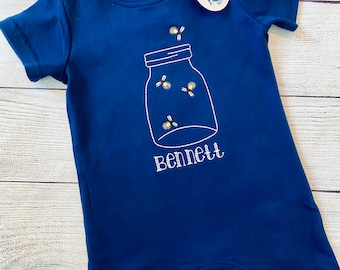 Embroidered Fireflies Romper, Mason Jar Outfit, Summer Bubble