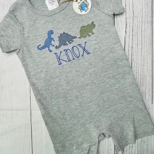 Embroidered dinosaur shirt, Custom Dinosaur romper,Personalized Dino bubble,Dinosaur trio bodysuit,dino outfit,toddler,dinosaur themed shirt