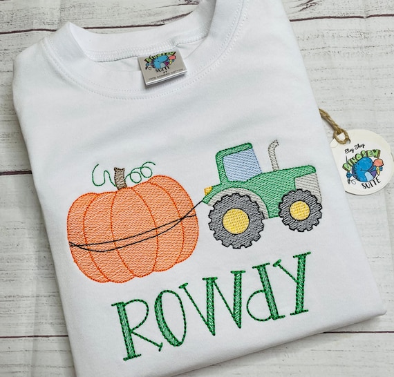 Embroidered Fall tractor shirt,Custom Pumpkin patch romper,Personalized Pumpkin tractor,tractor pulling Big pumpkin bubble,toddler fall fest