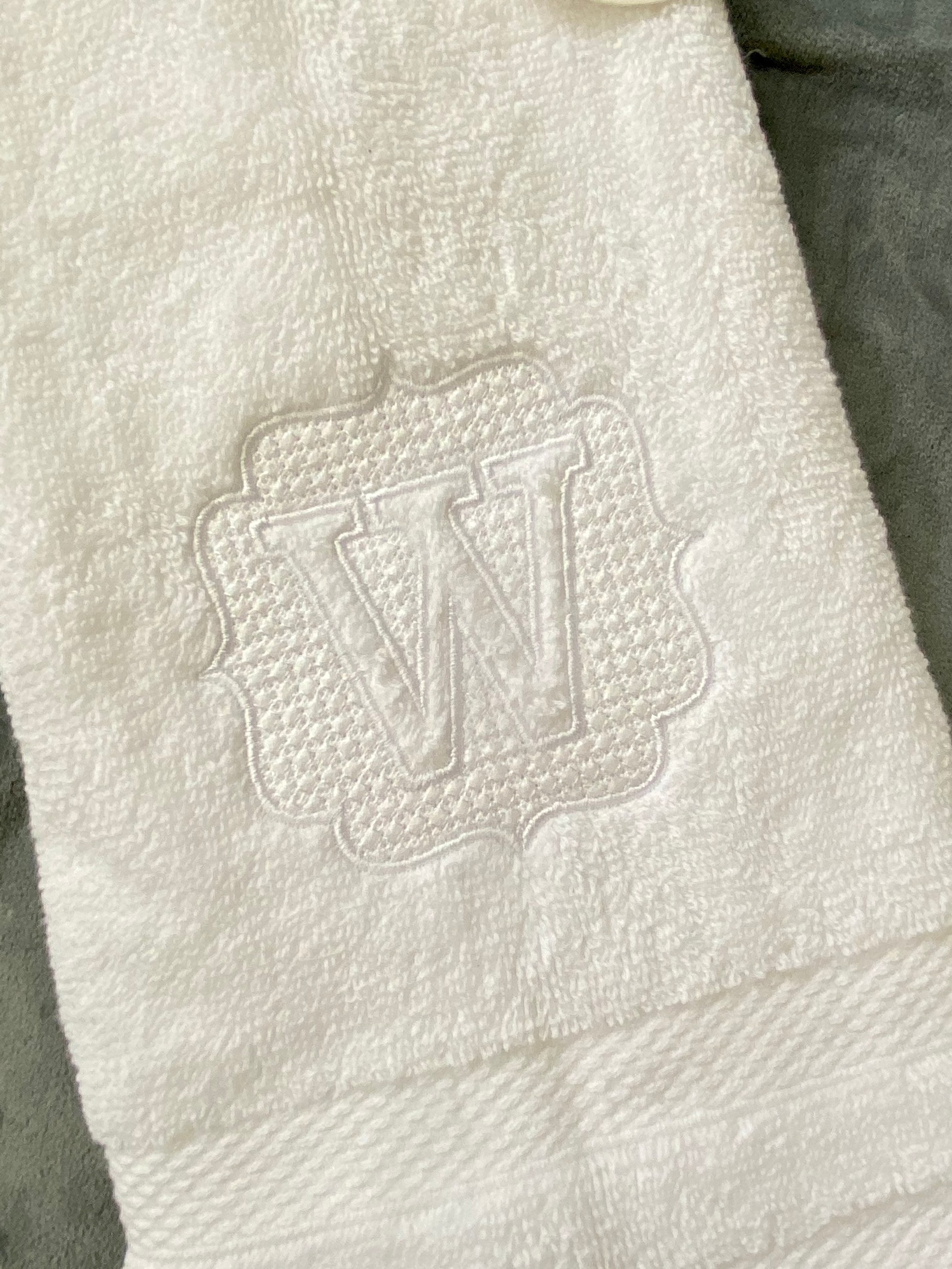 Monogrammed white bath towel, Embossed letter embroidered hand towel, monogrammed initial towel,personalized bath hand towel, housewarming - Hand towel
