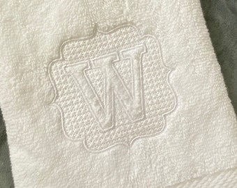 Monogrammed bath towel, Embossed letter embroidered hand towel, monogrammed initial towel,personalized bath hand towel, housewarming