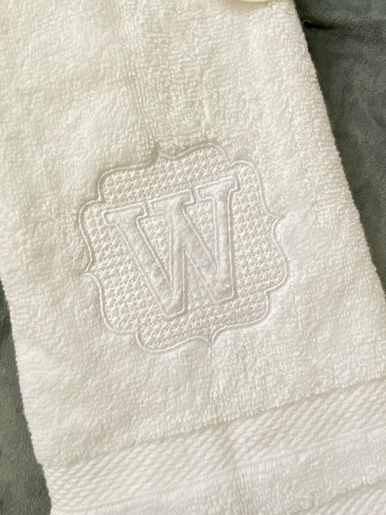 Monogrammed white bath towel, Embossed letter embroidered hand towel, monogrammed initial towel,personalized bath hand towel, housewarming