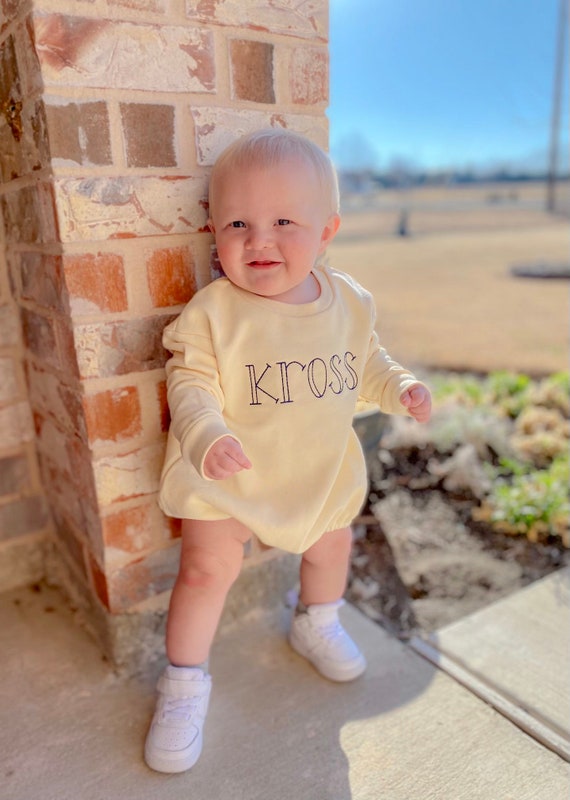 Embroidered Sweatshirt Bubble Romper Embroidered Baby Name Bubble