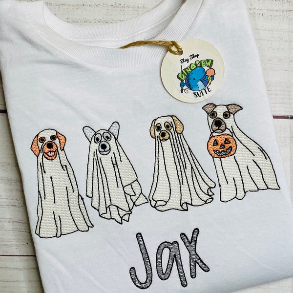 Embroidered Halloween dog shirt,Custom Halloween themed romper,Personalized ghost puppies bubble,Ghost dogs romper,toddler Halloween outfit