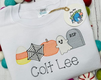 Embroidered Halloween shirt,Custom Halloween themed romper,Personalized pumpkin,ghost, candy corn romper,toddler,baby Halloween outfit