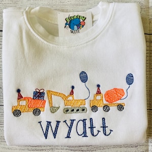 Embroidered construction birthday shirt, Trucks birthday outfit,Personalized truck bday shirt,toddler construction outfit, toddler birthday