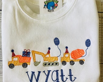 Embroidered construction birthday shirt, Trucks birthday outfit,Personalized truck bday shirt,toddler construction outfit, toddler birthday