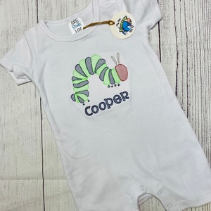 Embroidered Caterpillar shirt,Custom caterpillar romper,Personalized Bug bubble,Very hungry bodysuit,boy outfit,toddler,Bug themed shirt image 5